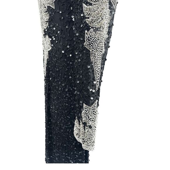 Vintage Fully Beaded Black Silver Evening Gown XL 14 Sequin Long Dress A… - Picture 7 of 16